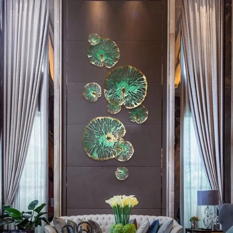Modern Wrought Iron Lotus Leaf Wall Art Creative Metal Hanging Decor for Living Room TV Background Sofa Hotel Lobby Soft
