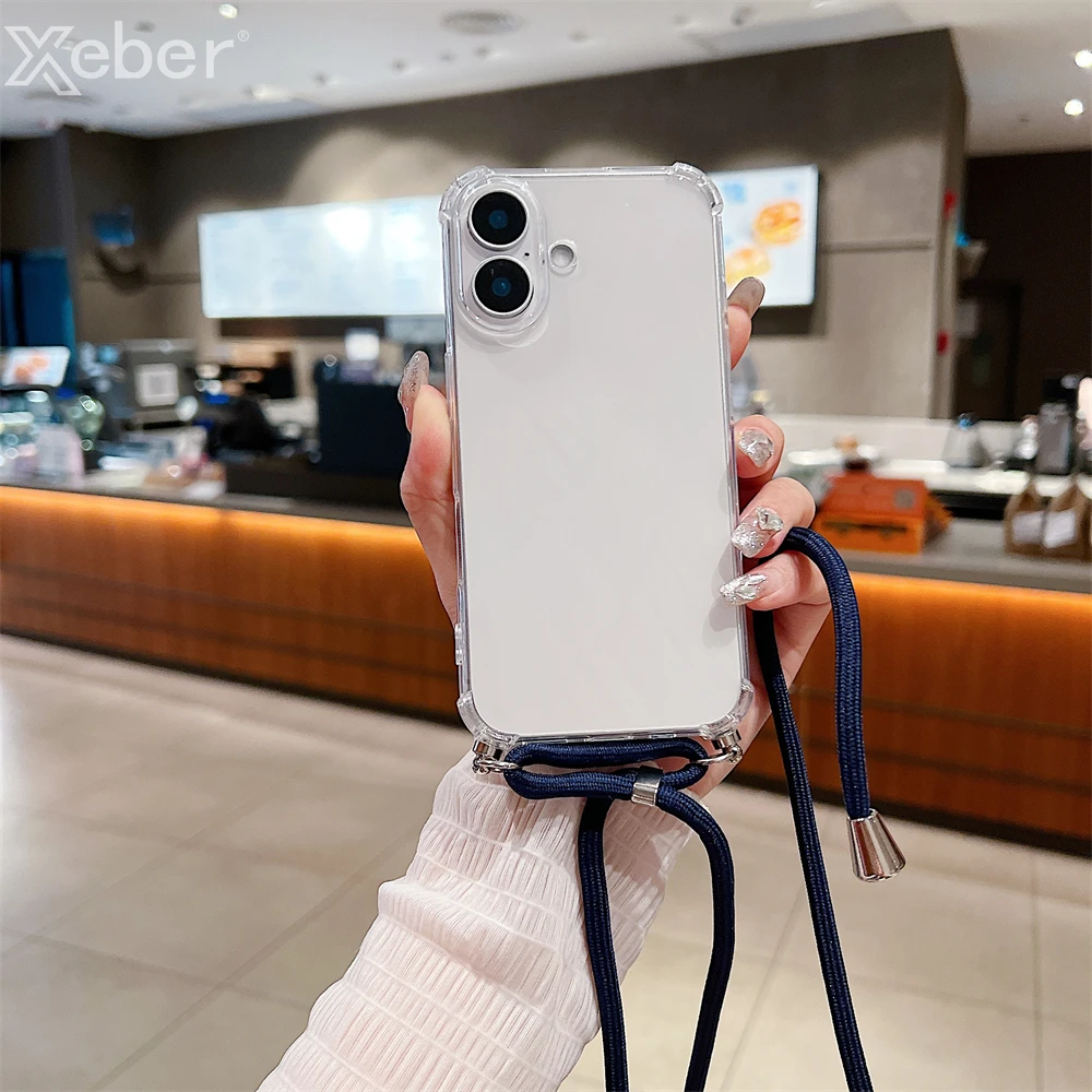 For iPhone 18 17 16 15 14 ProMax Crossbody Necklace Cord Lanyards Transparent Case For iPhone 11 12 13 Pro Max XS XR Soft Cover