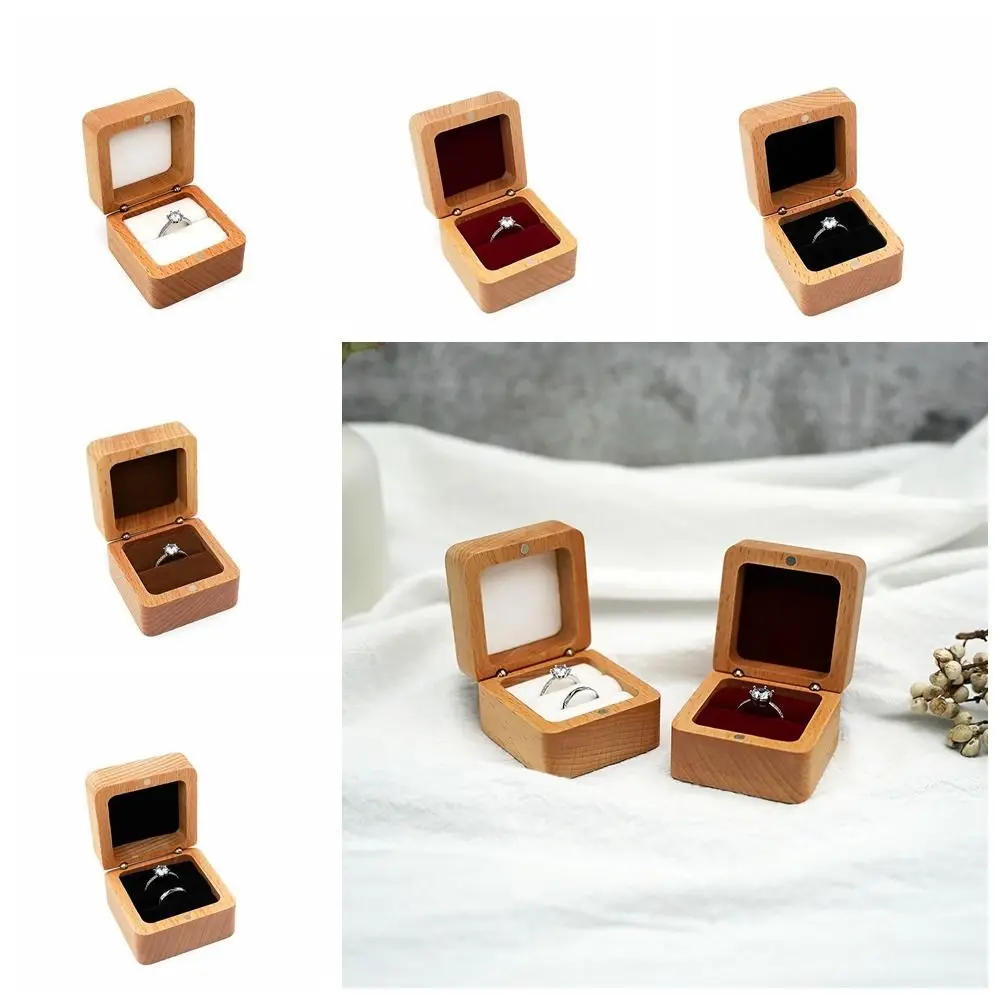 

Velvet Wood Rings Box Exquisite Retro Earrings Display Tray Jewlery Organizer Ear Studs Case Ring Earring Holder Home