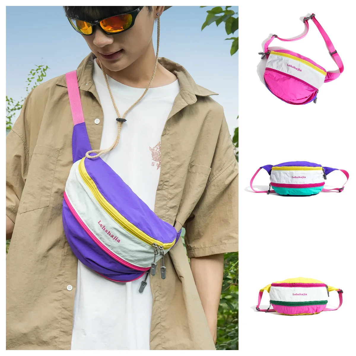 Color Block Fanny Pack 2026 New Nylon Crossbody Sling Bag Adjustable Strap Lightweight Sporty Travel Bum Bag for Unisex