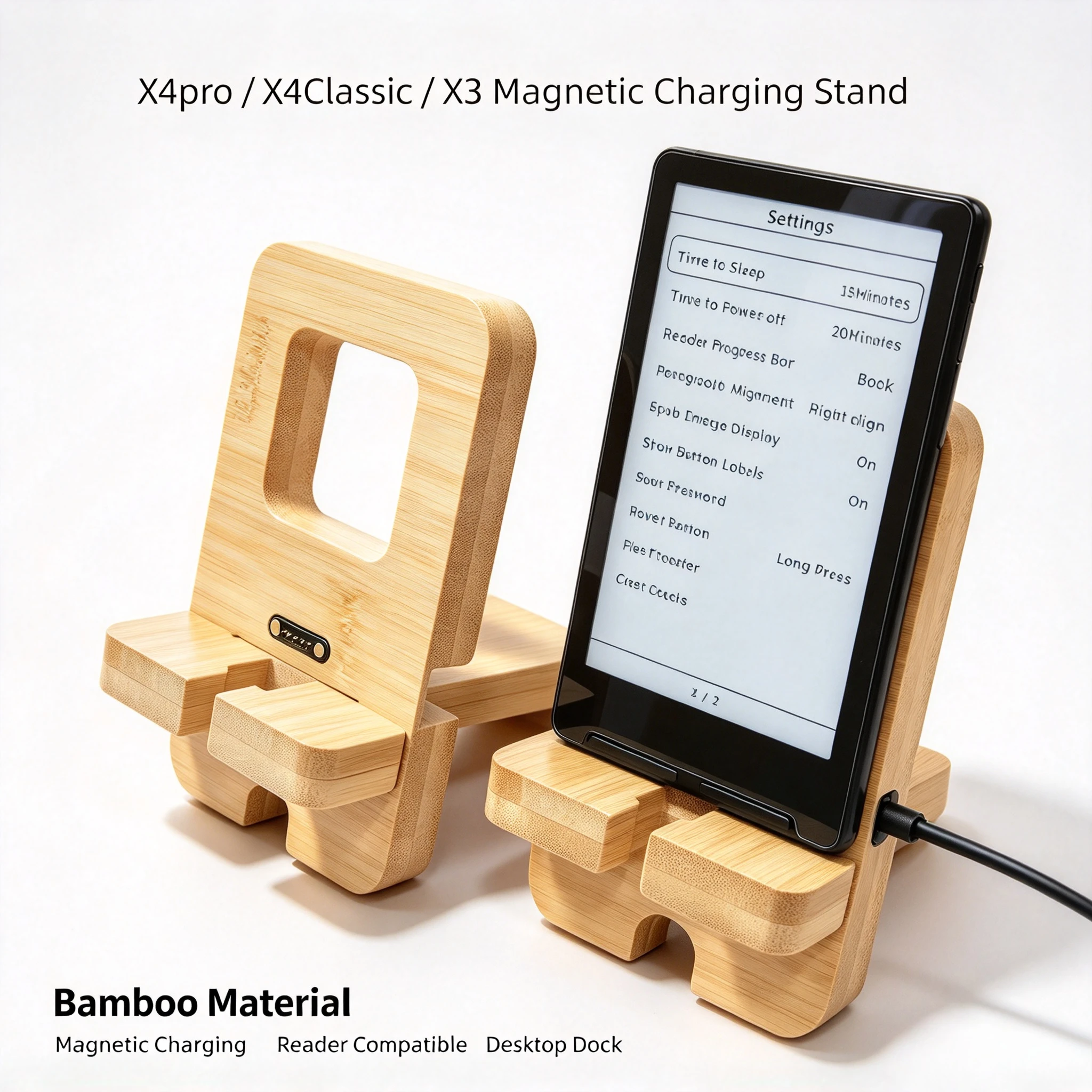 For XTEINK X3 X4Pro X4Classic E-Readers Bamboo Magnetic Charging Dock Detachable Stable Charger Stand Desktop Charging Cradle