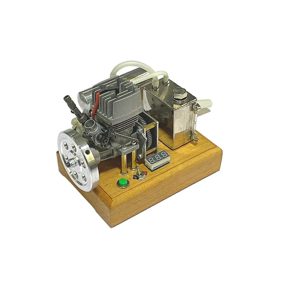 15 Level Methanol Engine Miniature High Torque Engine Electric Start with Solid Wood Base Voltage Display Methanol Engine Model