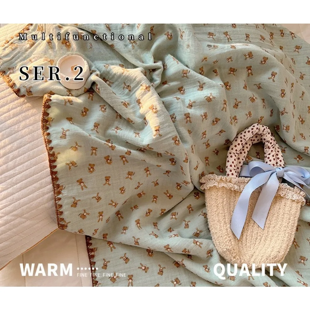 Cotton Double-Layer Gauze Kids Blanket Cute Bear Print Multifunctional Throw Blanket for Kids Beddings Air Conditioner Blanket