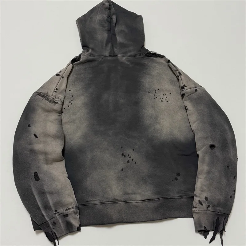 Washed Black SAINT Mxxxxxx Oversized Jacket Men Women 1:1 Best Quality Hole Vintage Heavy Fabric Waffle Zipper Coats