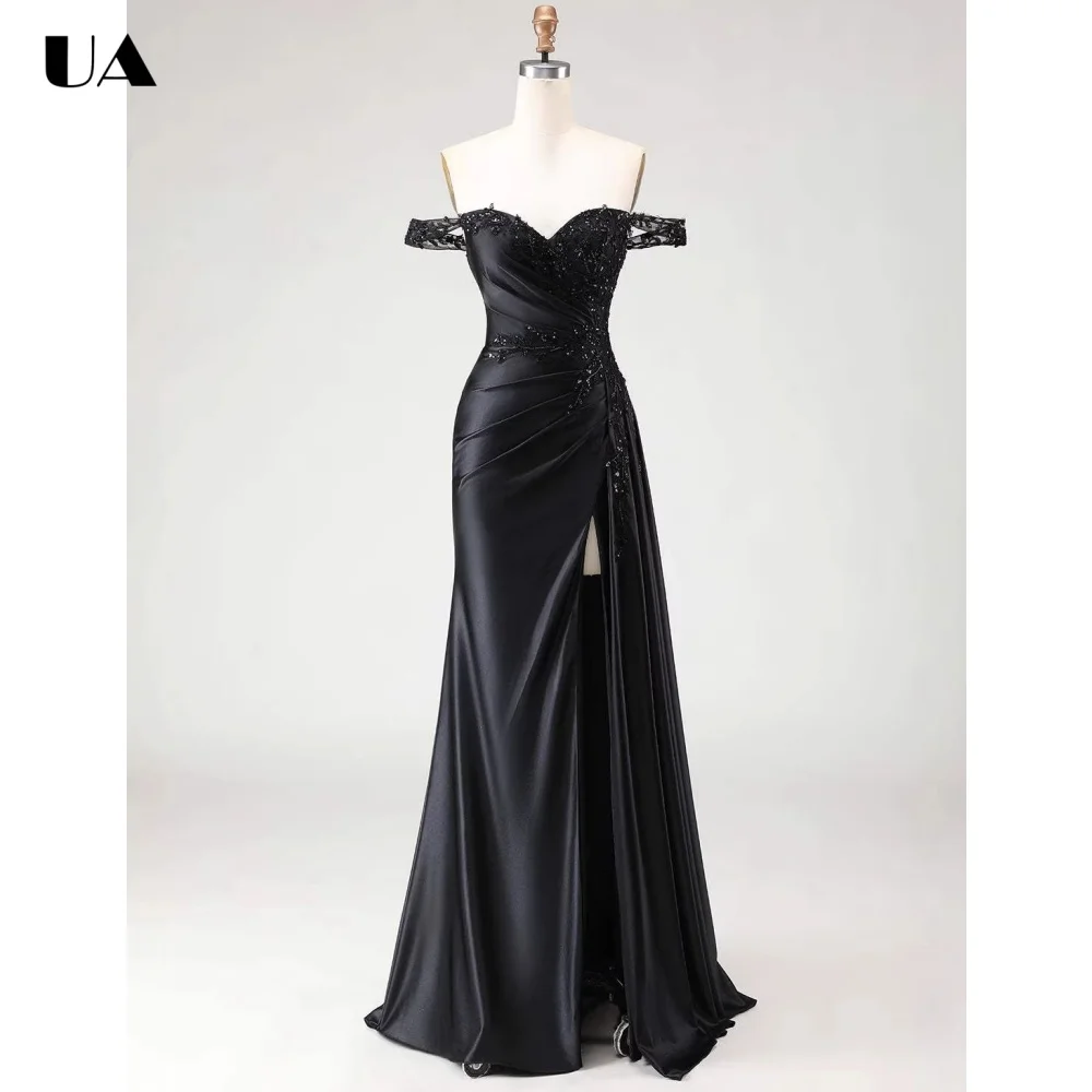 

ULBYANRY Customized Satin A-line Off-the-shoulder Evening Dress for Woman Sexy Applique Party Dress Elegant Lace-up Ball Gown