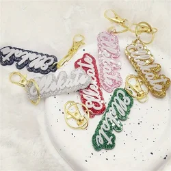 Personalized Custom Name Acrylic Keychain Glitter Color Background Nameplate Stainless Steel Key Ring Fashion Jewelry Gift