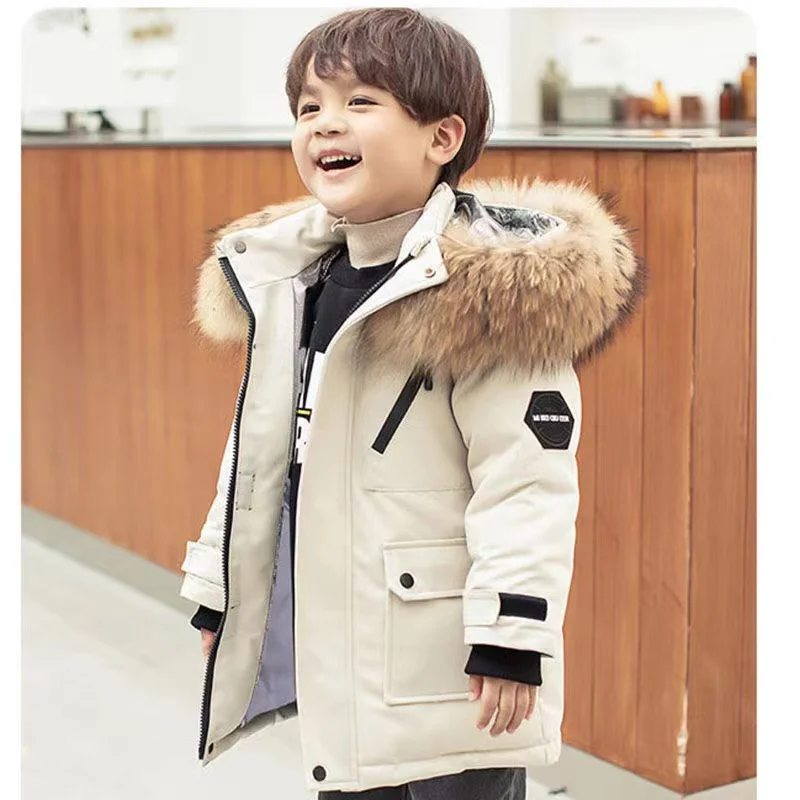 New Boys Down Jacket winter Thick Warm Outerwear Boys Kids Parka faux Fur hooded snowsuit Teenage 10 12 14 years