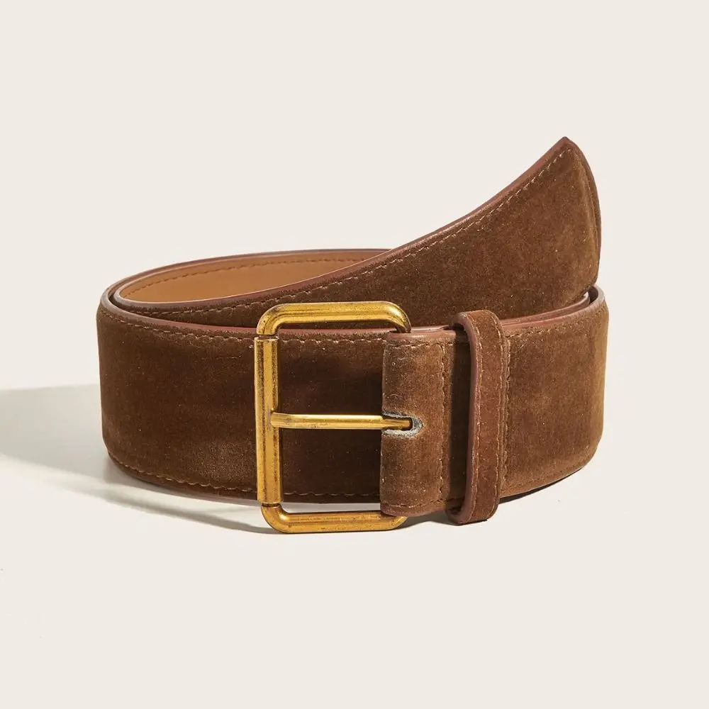 Retro Luxury Design Suede Leather Wide Belt Trendy Versatile Business Waist Strap Casual Pin Buckle Waistband Gifts