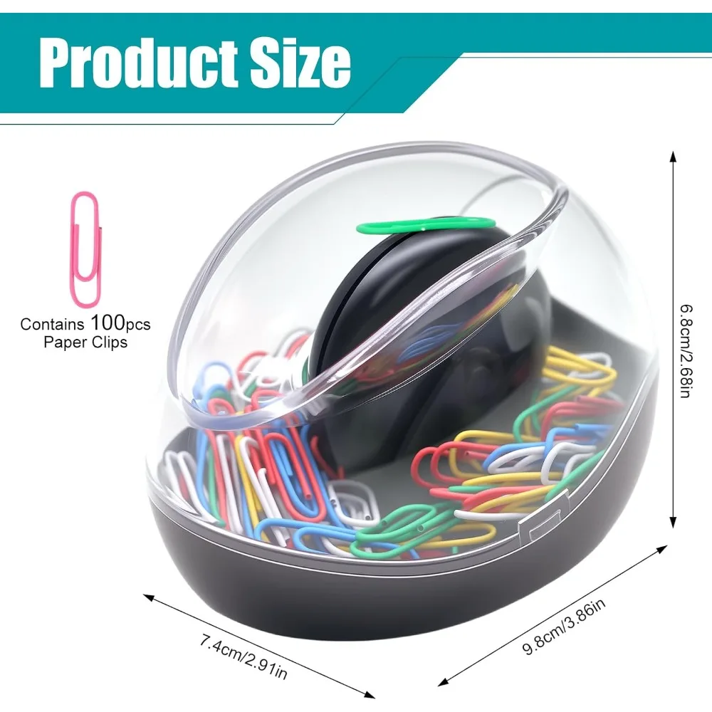 Magnetic Paper Clip Holder with 100 Colorful Clips - Compact Desk Organizer for Office, School, Home