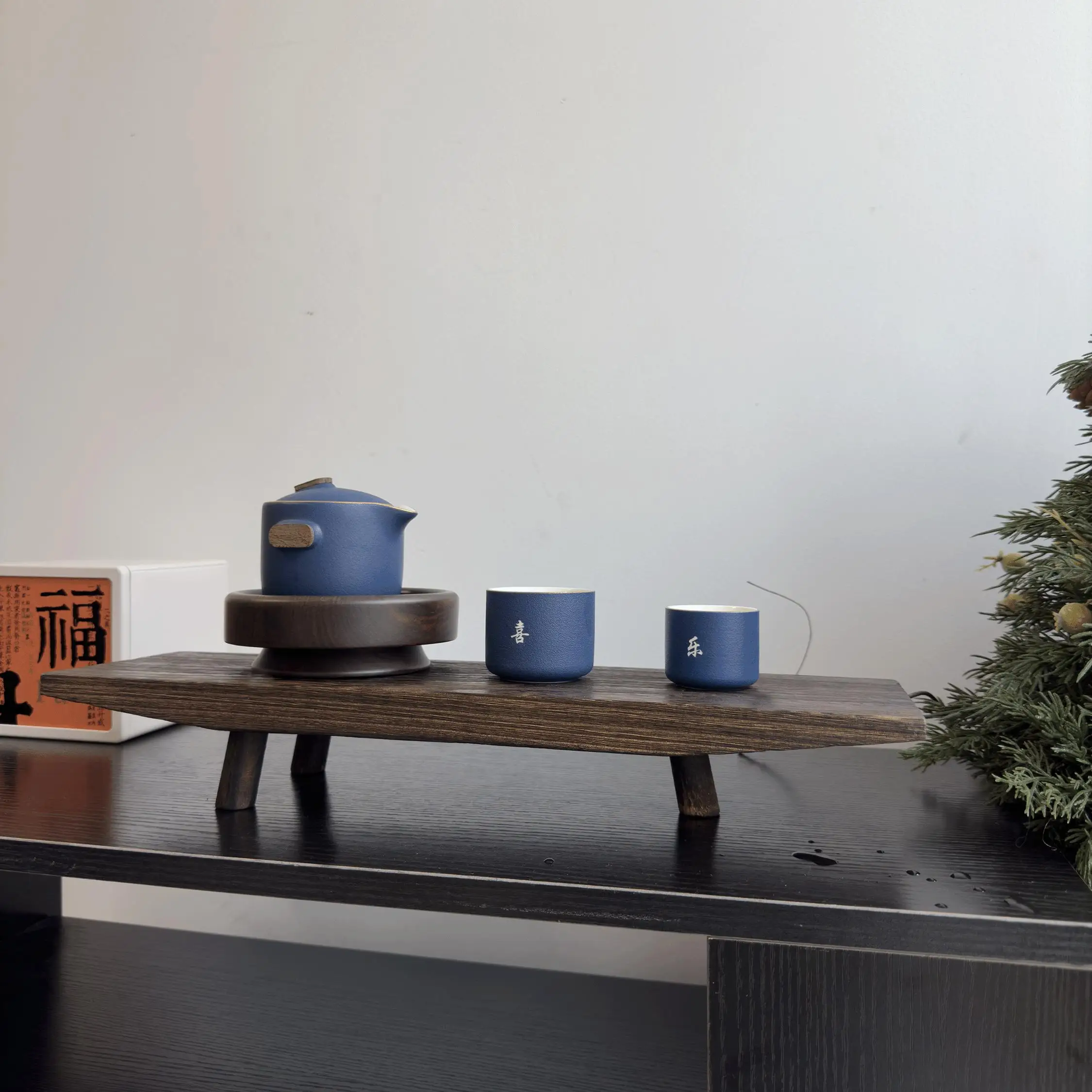 New Chinese Solid Wood Tray Tea Set Household TeaRoom Tea CupOrnament Wooden Tray Singing Bowl Bandejas Decorativas Jewelry Dish