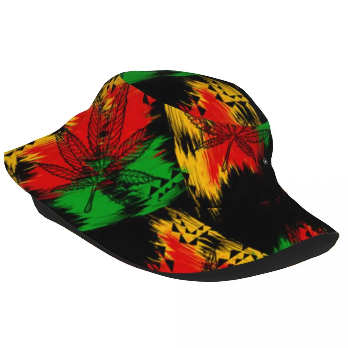 Reggea Leaves Print Bucket Hat Bob Fisherman Cap Outdoor Travel Sun Visor Fashion Panama