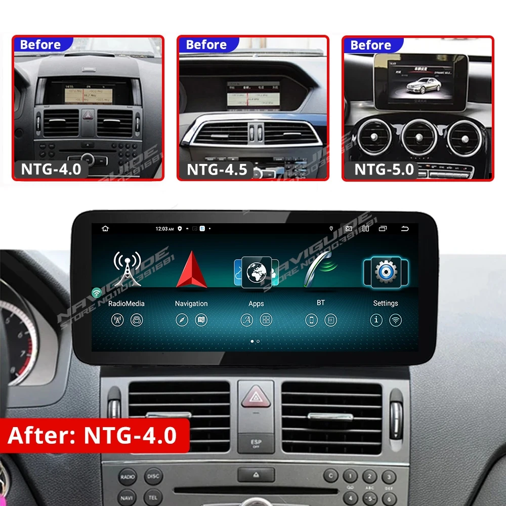 NAVIGUIDE 10.25'' 12.3'' Android 13 Car Radio For Mercedes C Class W204 W205 LHD Wireless Carplay Auto GPS Multimedia Player BT