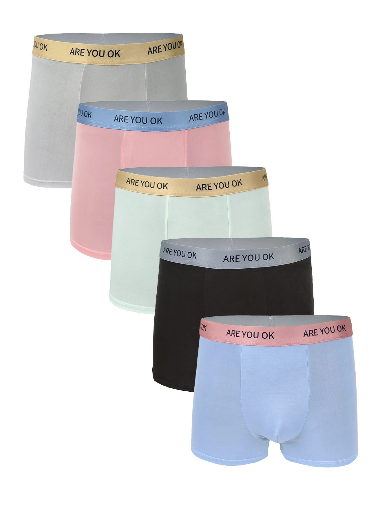 

Men's 5-Pack Ice Silk Boxer Briefs - "ARE YOU OK" Waistband, Cool & Breathable Underwear Set