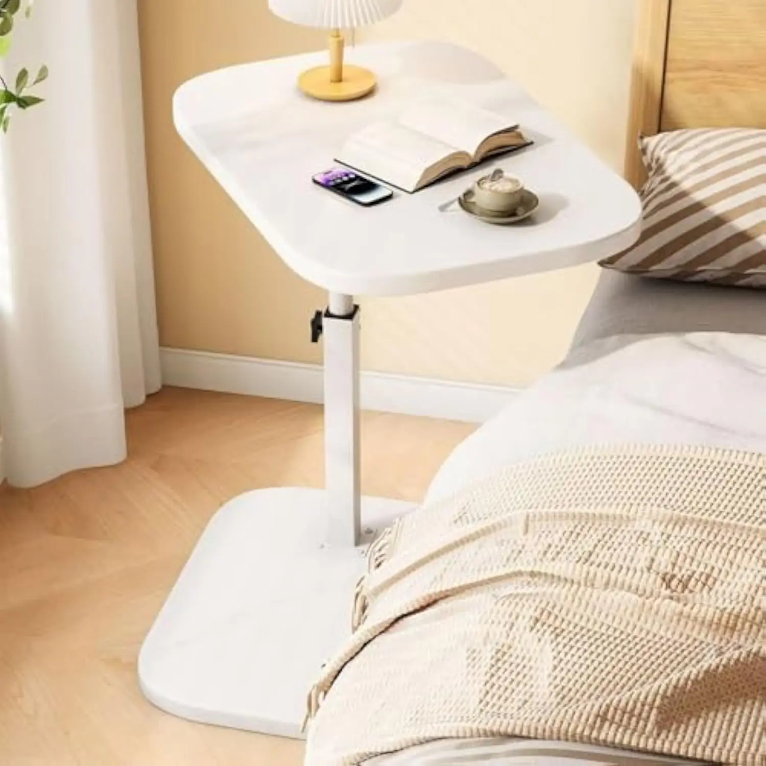 

C Shaped End Table, Adjustable Height Couch Side Table, Horizontal 360°Swivel Small Couch Side Tables That Slide Under, C Shape