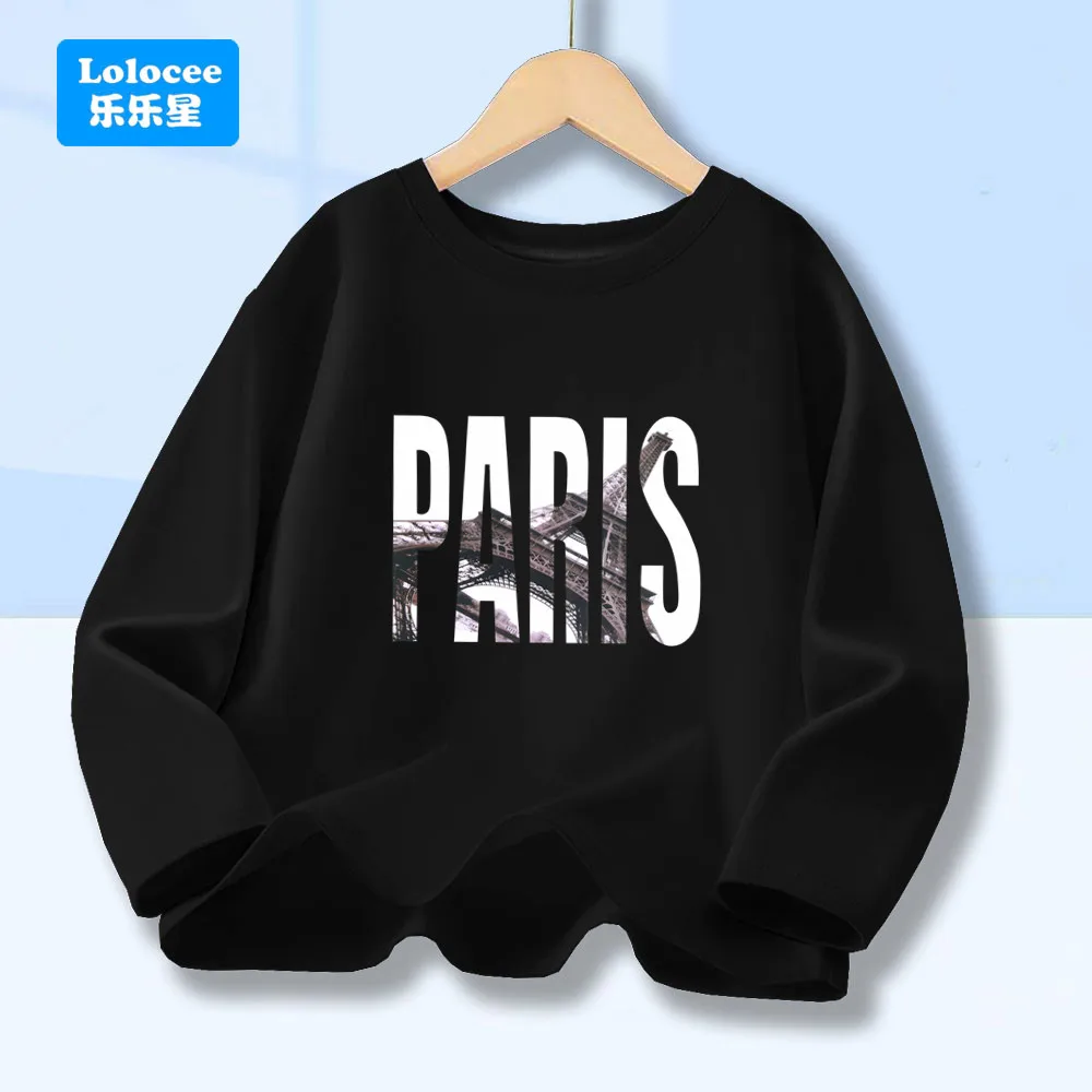 7-Farben-T-Shirt für Kinder, PARIS Eiffelturm-Grafikoberteile für Jungen, Langarm-T-Shirts für Frühling und Herbst für Kinder BLTBZ1