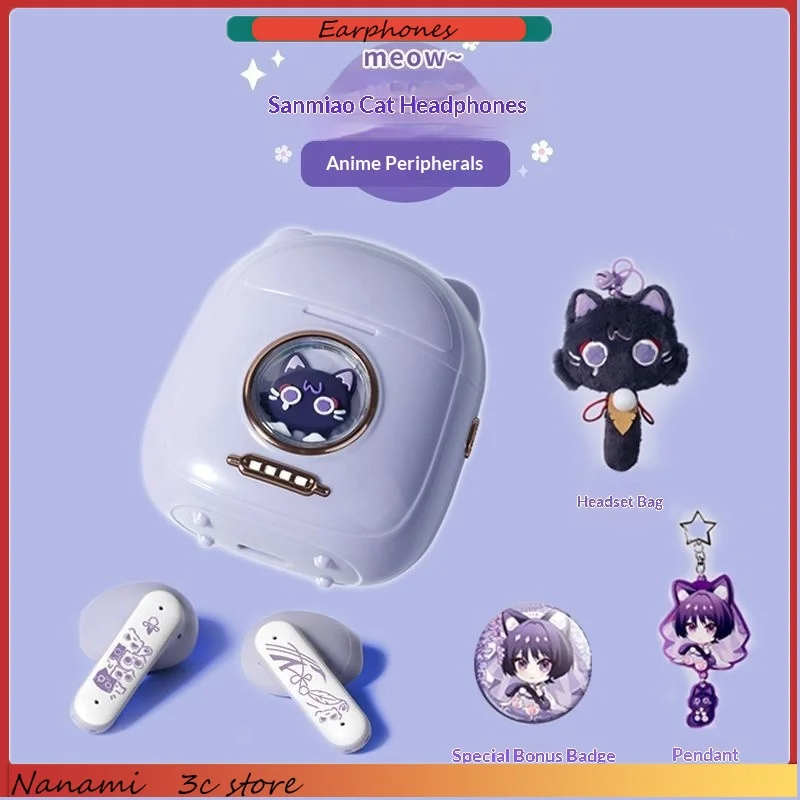 

Genshin Impact Wanderer Meow Беспроводные Bluetooth наушники Hi-Fi качество звука милые скарамуш кошка шумоподавление наушники