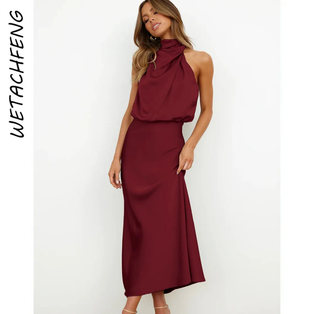 

Elegant Sexy Sleeveless Long Satin Luxury Evening Party Dresses Women 2023 Spring Summer Bohemian Bodycon Maxi Vestidos Clothes
