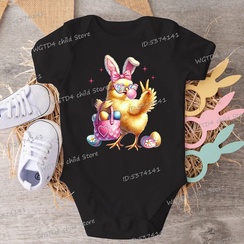 High Quality Infant Bodysuit Newborn Cartoon Easter Chick Blowing Bubble Pattern Baby Clothing Girl Boy Cotton Funny Jumpsuits