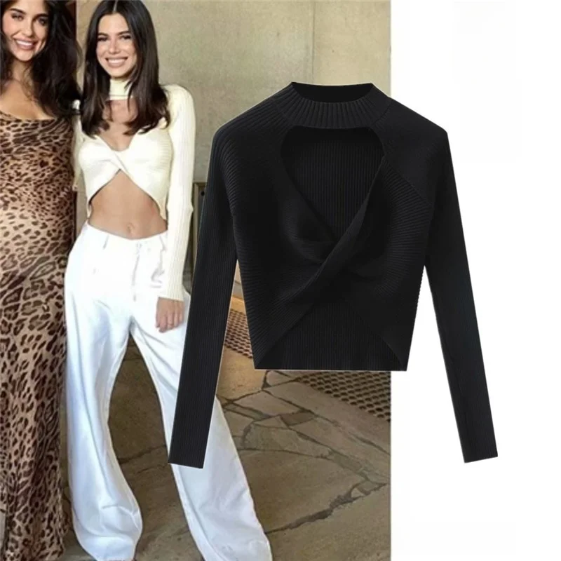 

Сексуальный вязаный топ Bal Design Street Sle с высоким воротником Long Sve Slim Fit Трикотаж спереди Ba Two-Way Wearabili