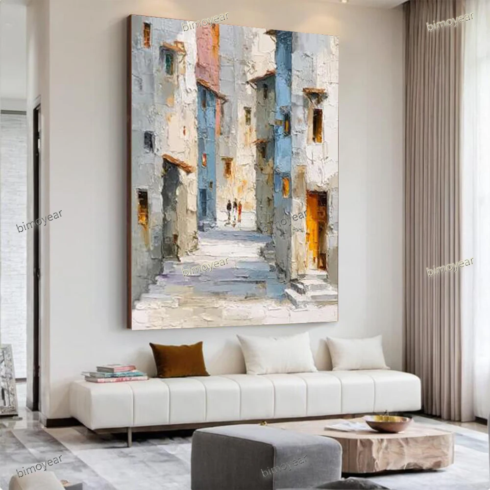 Large Thick Layer Mural Abstract Oil Painting - 100% Handmade Cityscape Wall Art Picture for Home Living Room Decor Image