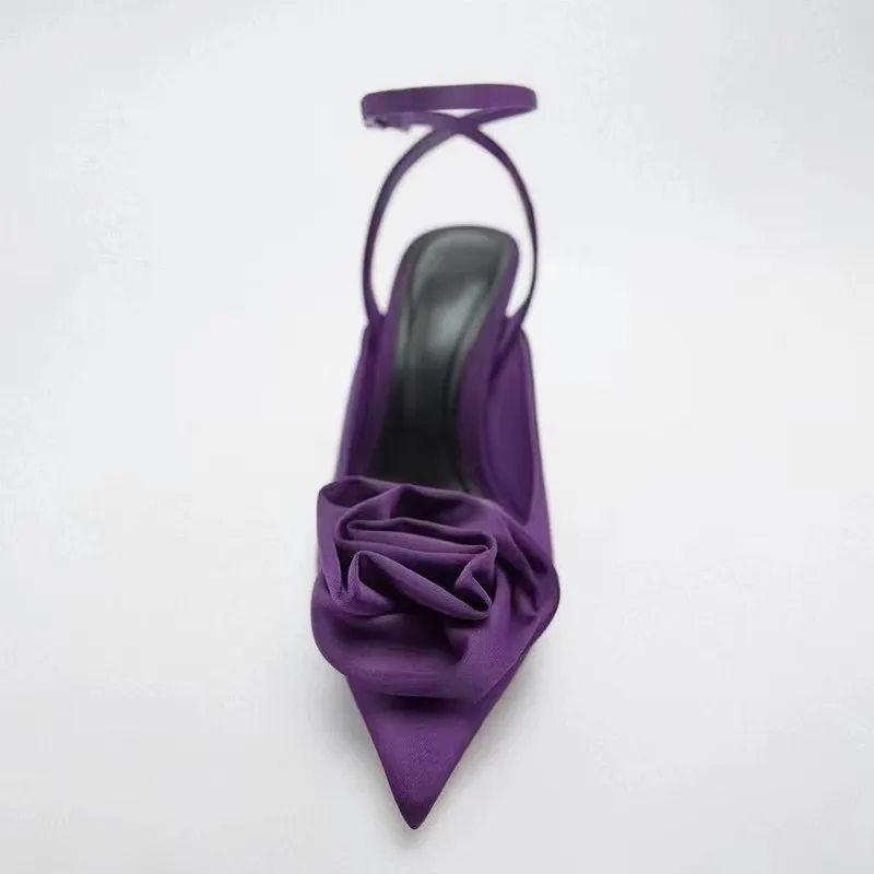 2024 Summer new products ZA home bag head women\'s shoes purple flower office decoration high-heeled bag head sandals