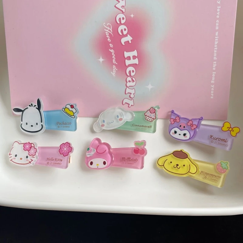 Accesorios para el cabello acrílicos de dibujos animados, pinza para el cabello Sanrio, Kuromi Cinnamoroll Melody Purin Bangs, horquilla, regalos para niñas de moda