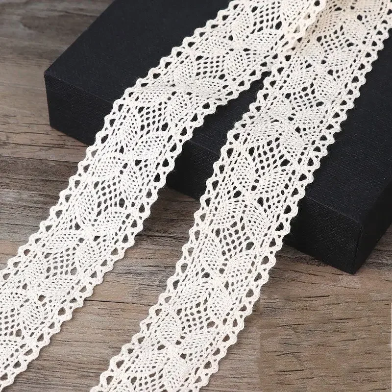 5Yards Vintage Cotton Lace Trim Ribbon 15mm White Beige Sewing Lace Fabric Ribbon Handmade DIY Craft Sewing Supplies