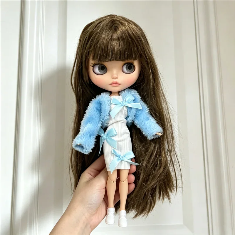 For Blythe Doll Outfit Clothes Luxury Checkered Coat Dress Set Sweet Princess Bowknot Skirt Clothing For Barbies OB24 Small 1/6