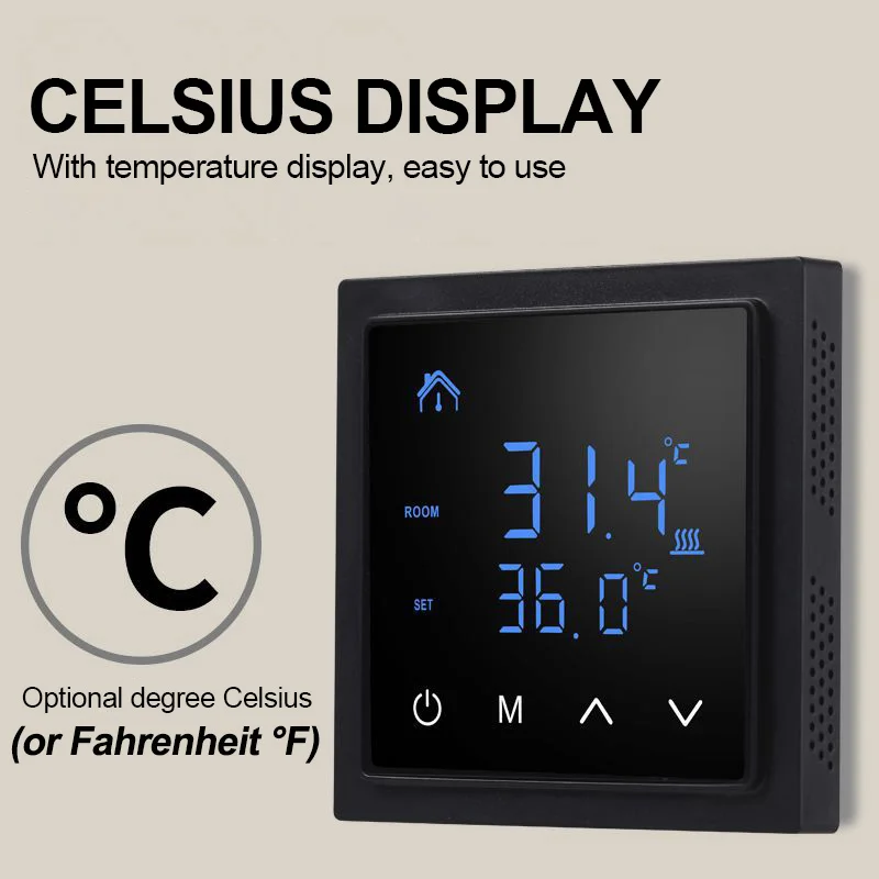 Termostato de pantalla táctil LED, controlador de temperatura, sistema de calefacción de suelo eléctrico, 85-265V, Control de calefacción eléctrica