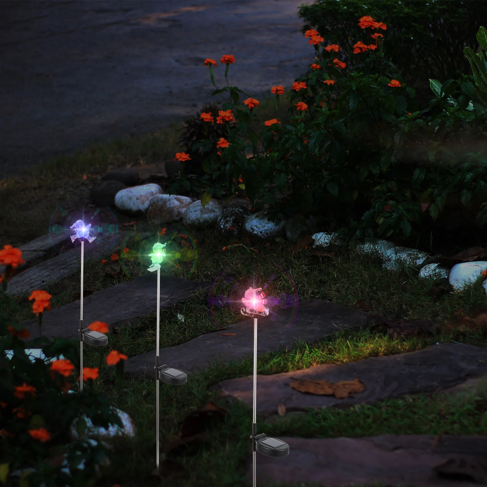 

3pcs Snowman Solar Lights LED Ground Plug Landscape Decoration Statue Waterproof Iron Yard Lamp Energy Saving Easy Installation