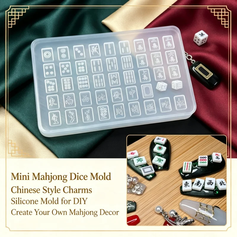 Mini Mahjong Tiles Embossed Silicone Mold, Fa Cai Hu Peng Chi Gang Dice For DIY Nail Charms