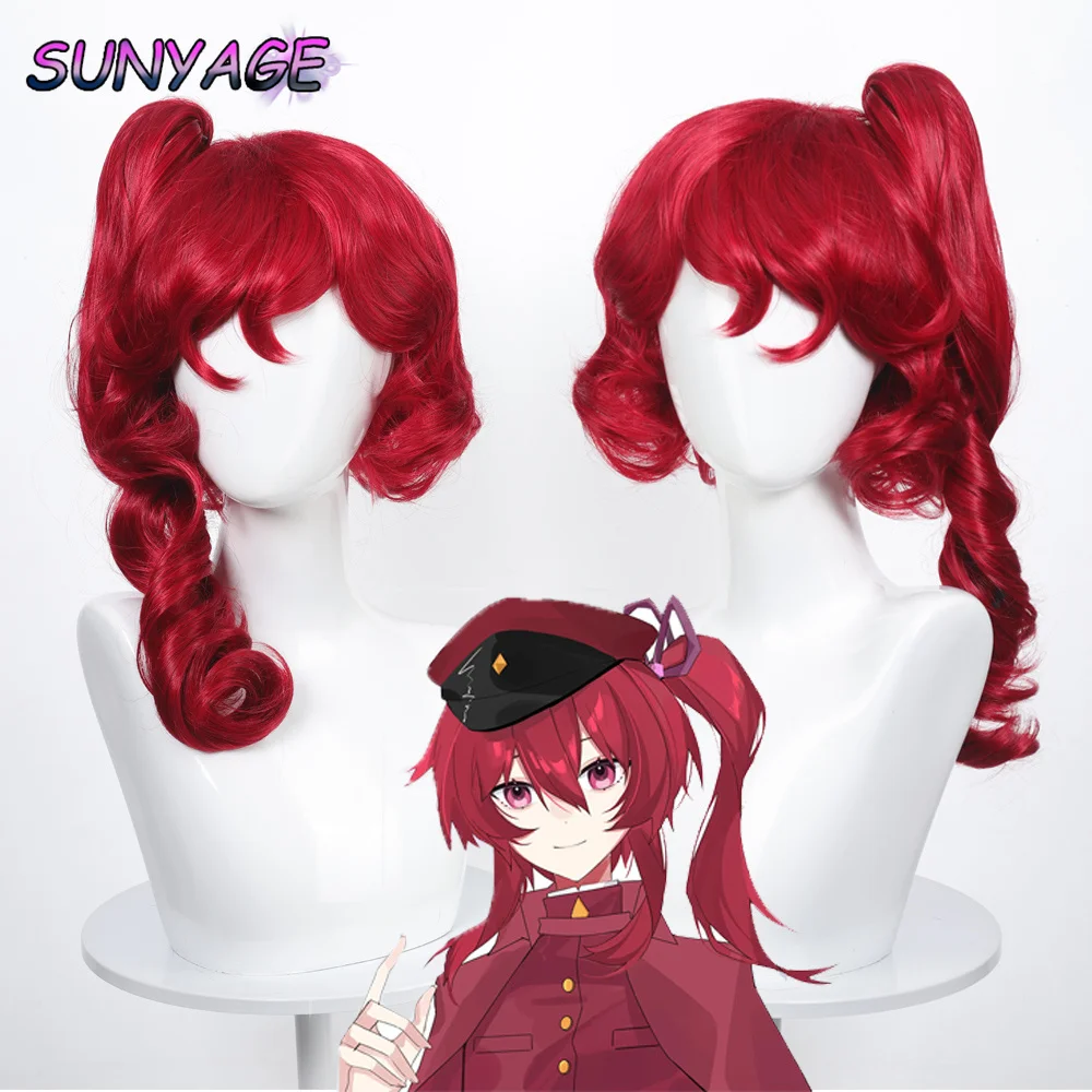 SUNYAGE Puella Magi Madoka Magica Madoka Kaname Cosplay Wig Pink Pendek 2 Klip Ekor Kuda Sintetis Tahan Panas Rambut Wig