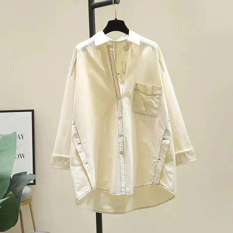 Mid-length Fruit Green Shirt for Women 2025 Spring New Korean Style Loose Shirt Versatile Tops