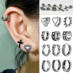 1PC Surgical Steel Punk Hoop/Cross Black Vintage Stud Ring Round Circle Septum Clicker Nose Earring Daith Piercing Body Jewelry