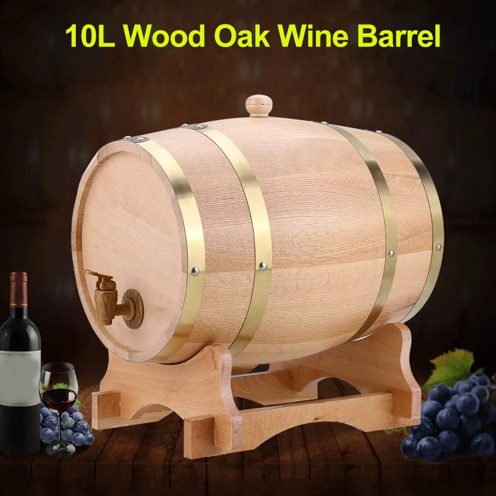 

10L Vintage Wood Timber Wine Barrel Dispenser for Whiskey Bourbon Tequila