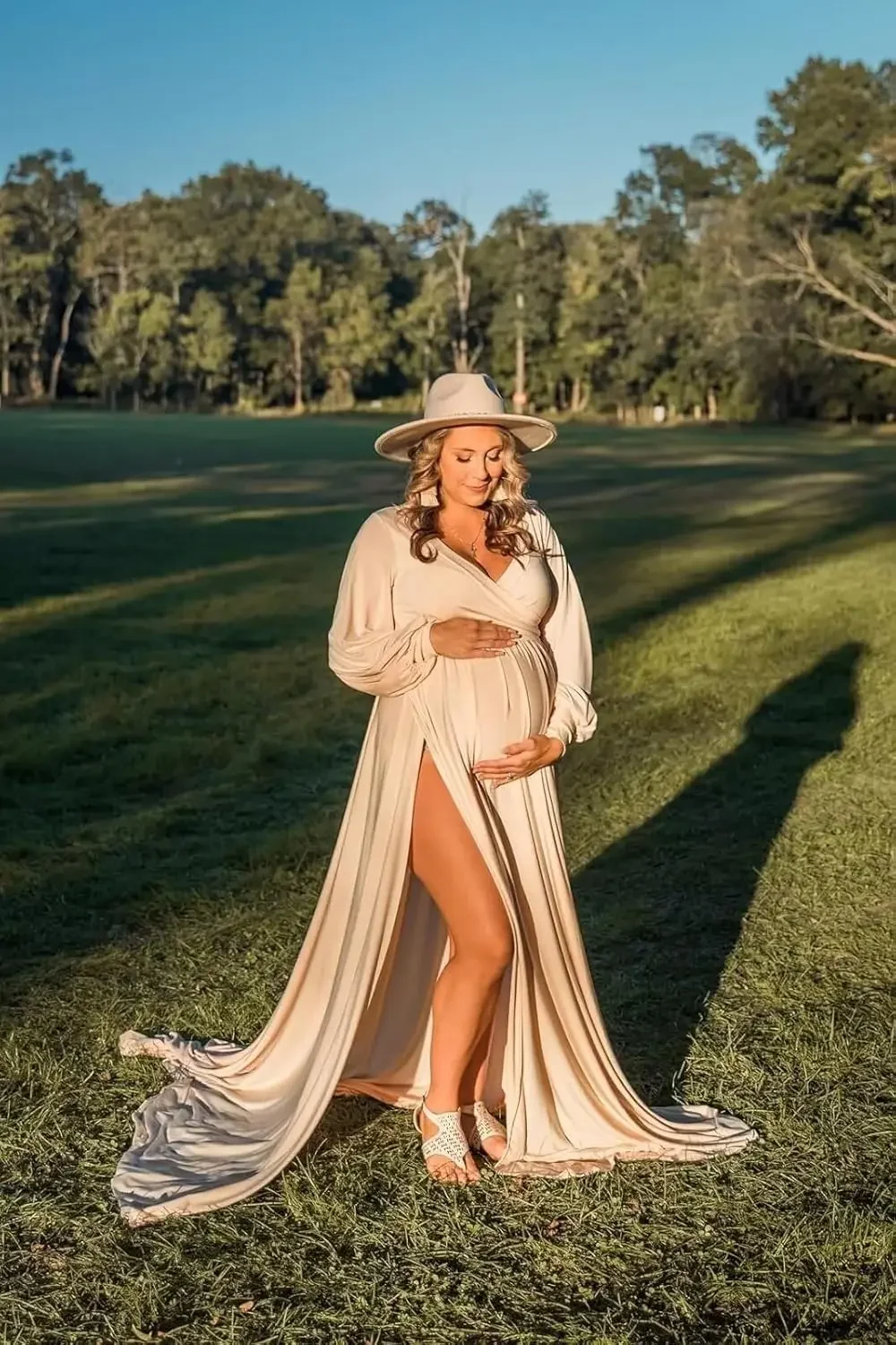 

Chiffon Maternity Dress for Photoshoot Long Sleeves Maxi Pregnancy Gowns V-Neck BabyShower Dress Bridal Lingerie Party Dresses