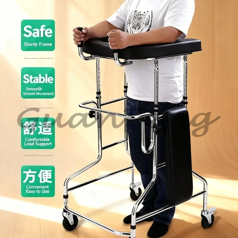 Four-Legged Armrest Rehabilitation Walker for Adults, Arm Training Crutches, Disabled Mobility Aid Chair