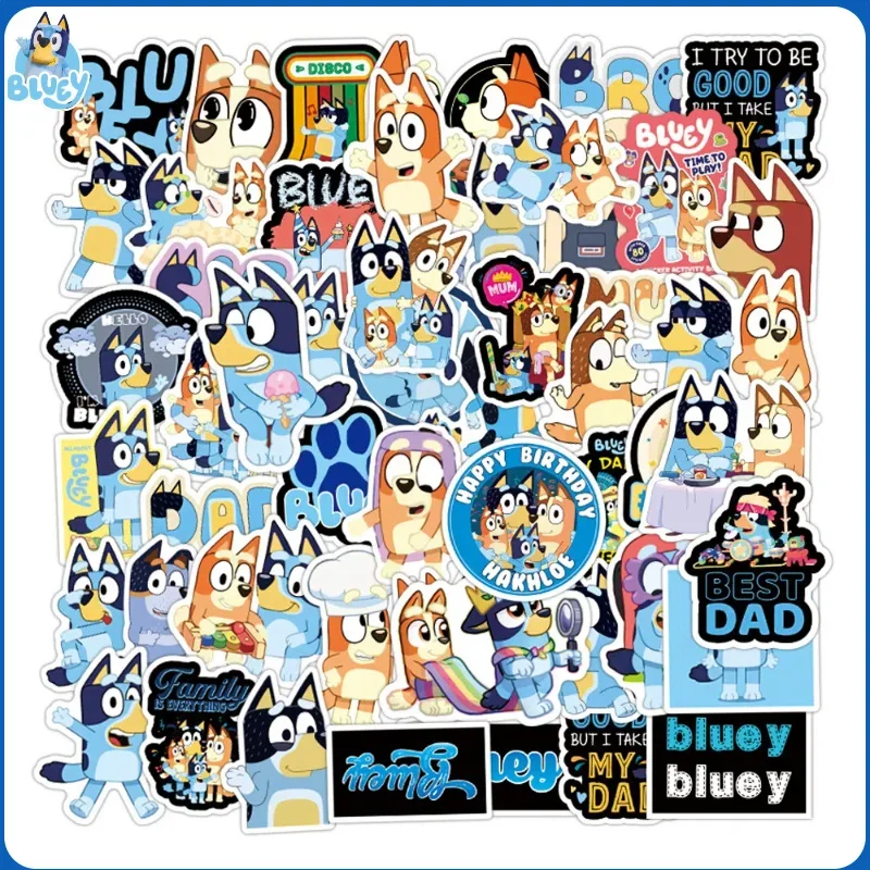 Pegatina de Graffiti Bluey de dibujos animados para niños, pegatina creativa de escritorio, computadora, Maleta, guitarra, impermeable, papelería, regalos para niños, 50 piezas por bolsa