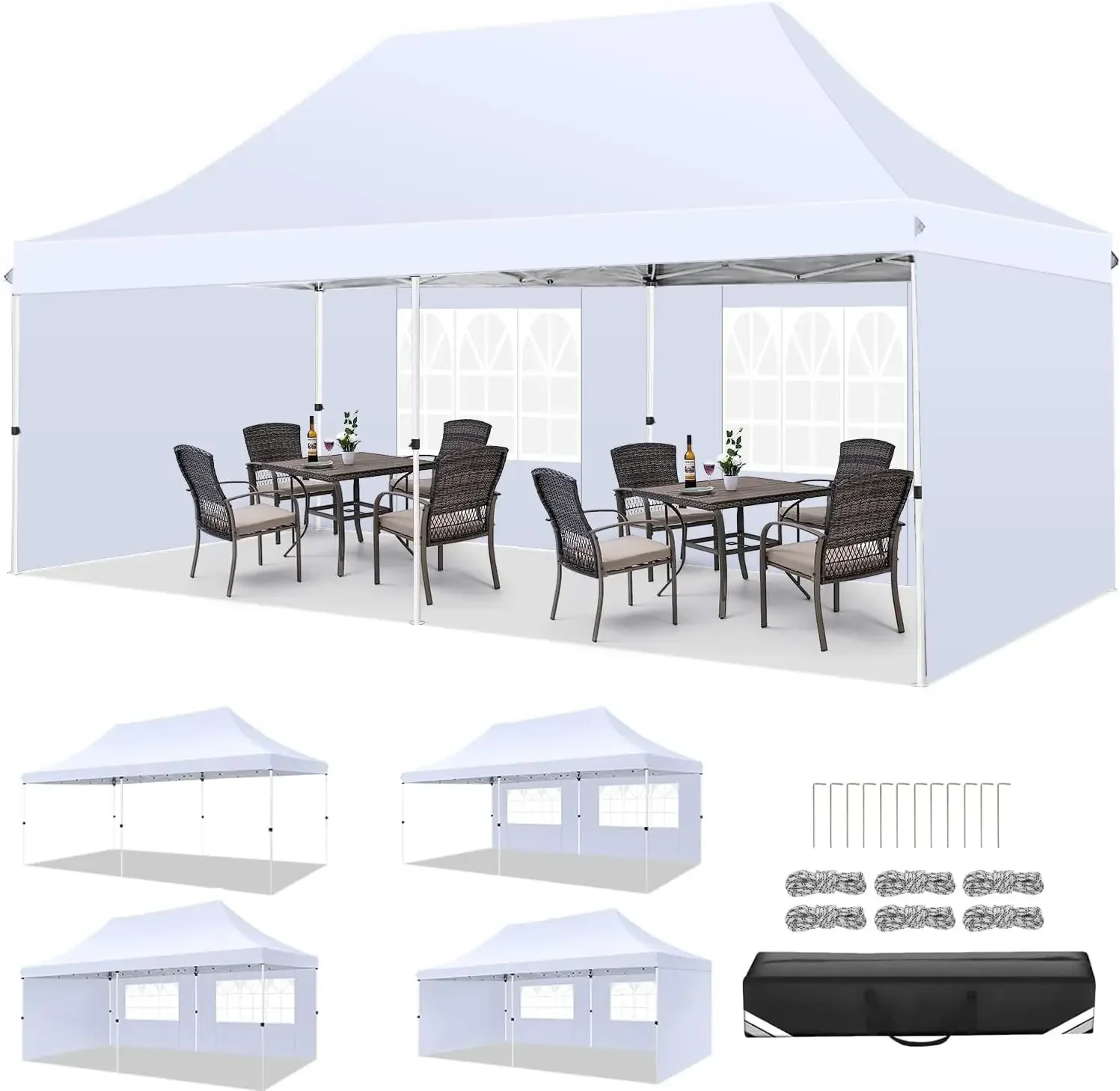 

TOOLUCK Canopy 10x20 Pop Up Canopy Tent with 4 Sidewalls, Waterproof Commercial Canopy Ez Outdoor Instant Gazebo UV Protection