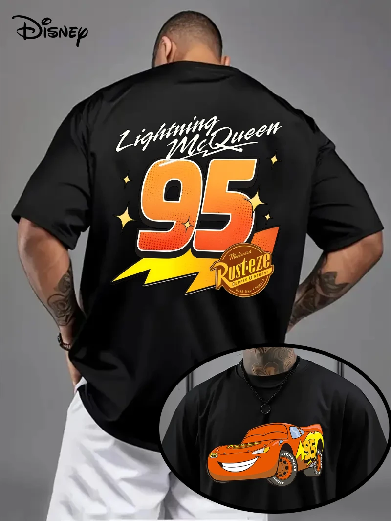 

Disney Cars Lightning McQueen Graphic T-Shirt Casual Short Sleeve Tee with "95" Racing Design Round Neck Top