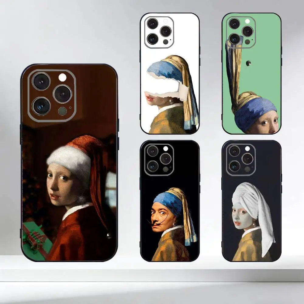 

Girl With A Pearl E-Earring Vermeer Phone Case For iPhone 17,16,15,14,13,12,11 Plus,Pro Max,XS,Soft Silicone Black Cover