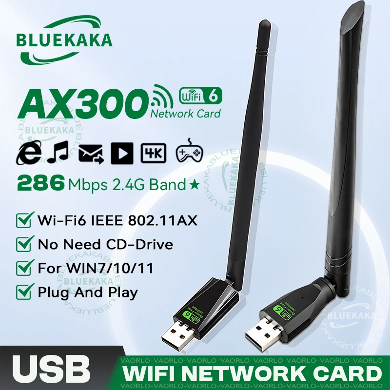 

WIFI 6 USB-адаптер AX300 Беспроводная сетевая карта Dongle 2,4 ГГц 802.11AX Прием сигнала антенны для ноутбука Win7/10/11 Драйвер бесплатно