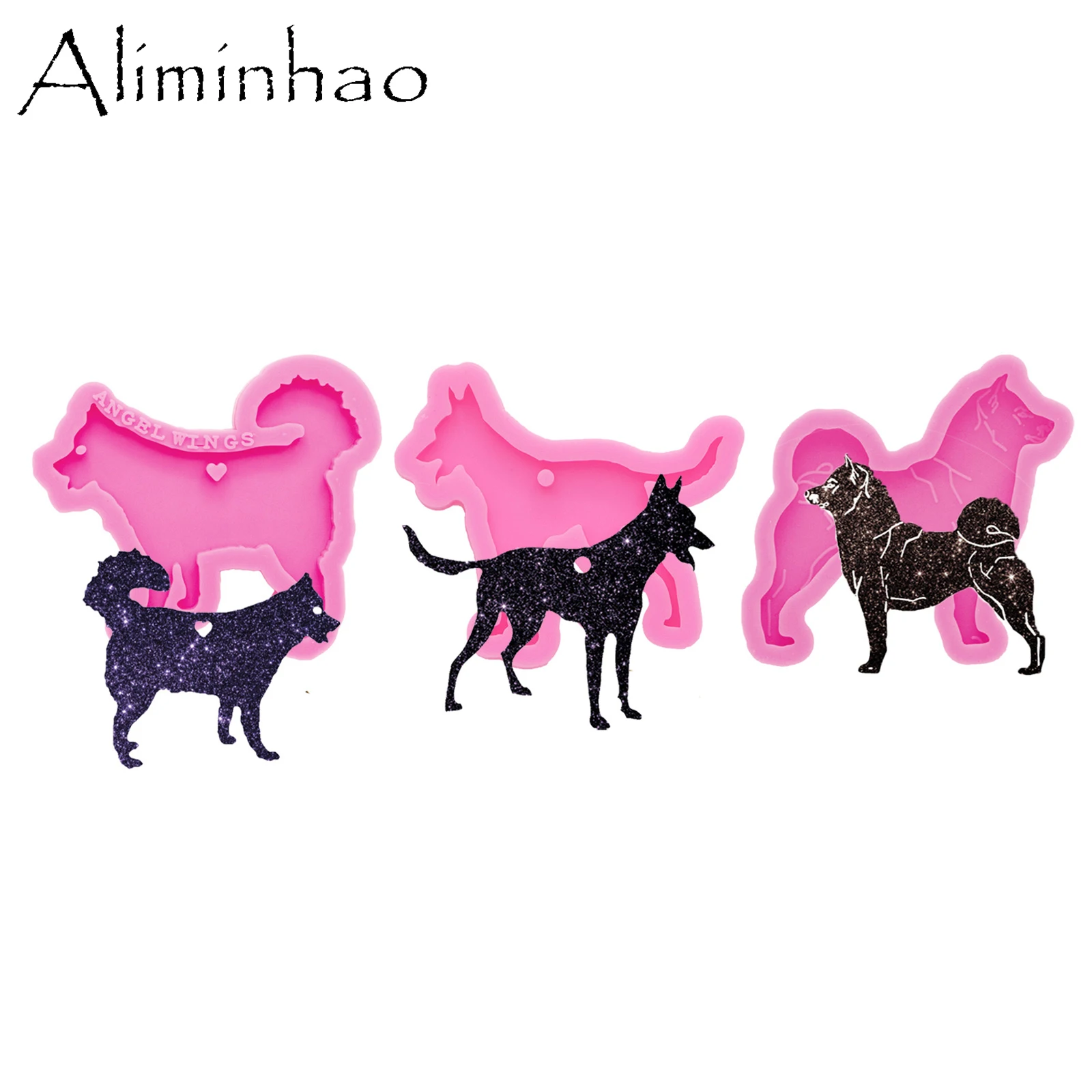 DY0875 Glossy Akita Dog Rottweiler Silicone Keychains Molds, Epoxy Resin DIY Craft Jewelry Polymer Clay Mold