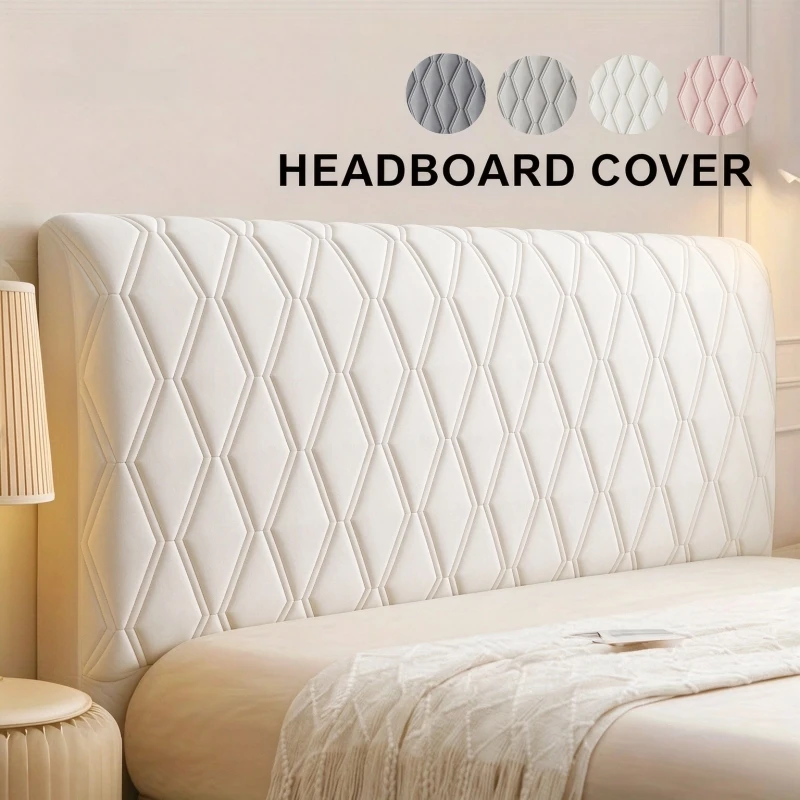 Thick Velvet Headboard Slipcover Elastic Stretch Bed Headboard Cover Diamond Quilted Backrest Protector for Bedroom Home Decor