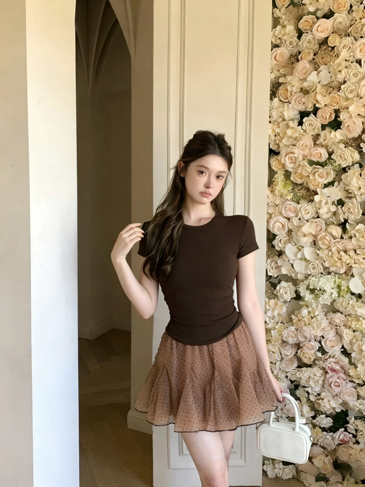 

Комплект Soft Wind: футболка с коротким рукавом и юбка-полусолнце в горошек, летний комплект из двух предметов для женщин