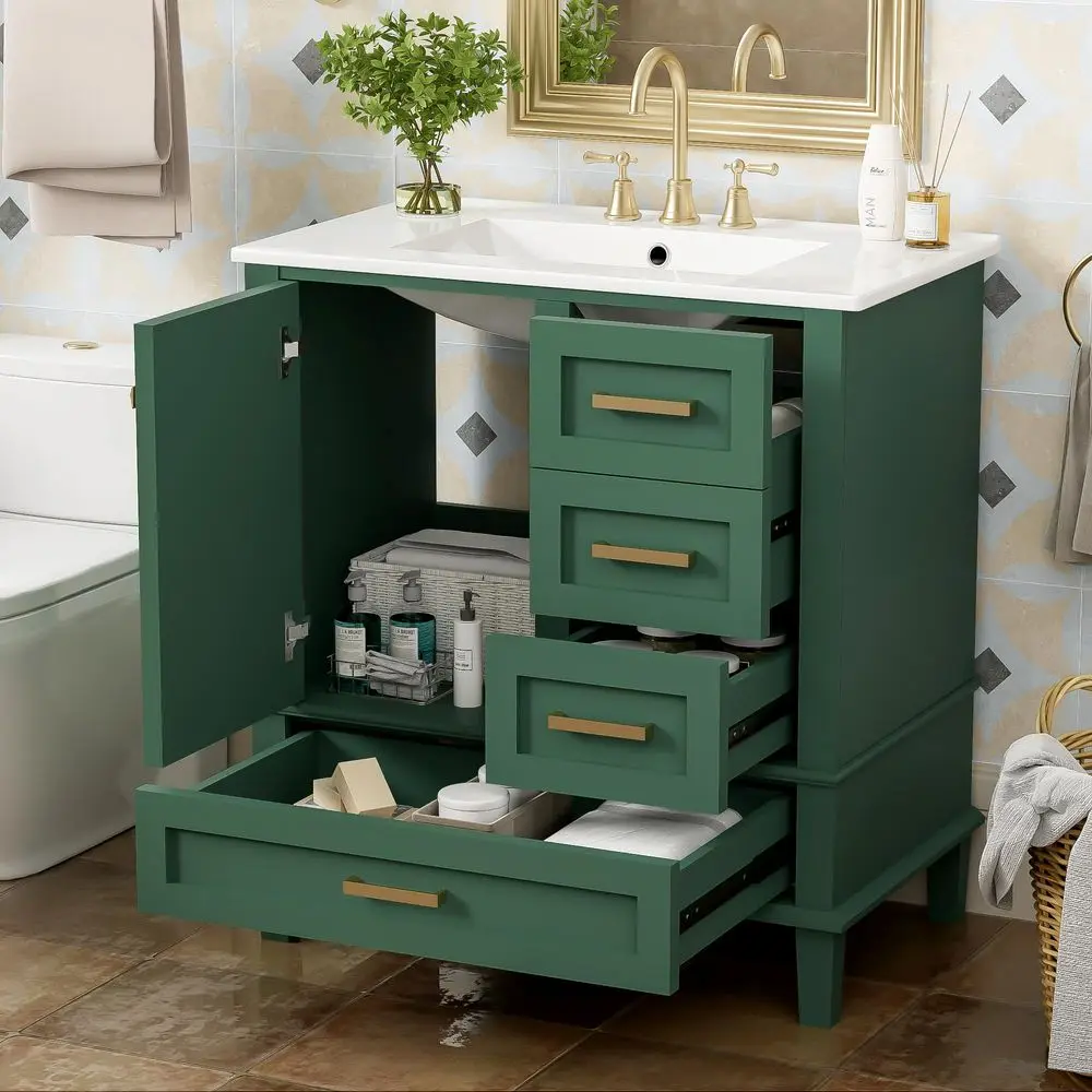 

30 Bathroom Vanity with Sink Combo Set, Soft Closing Door, Modern Solid Wood and MDF Single Bathroom Cabinet with Storage, 3 Dr