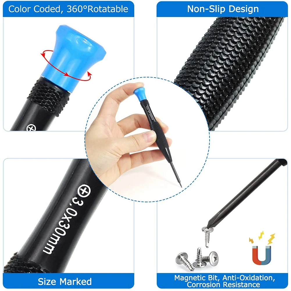 Kit de chave de fenda torx 30 em 1, conjunto de chave de fenda de precisão magnética com mini chaves de fenda phillips de cabeça chata, pinças esd