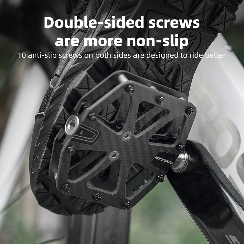 ROCKBROS Carbon Fiber Bike Pedals 3 Bearings MTB Road Ultralight Bicycle Pedals Waterproof Anti-Slip Wide Cycling Flat Pedals