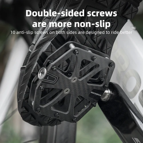 Imagen 2 del producto Pedales de bicicleta ROCKBROS de fibra de carbono, 3 rodamientos, pedales de bicicleta ultraligeros de montaña y carretera, pedales planos antideslizantes antideslizantes impermeables
