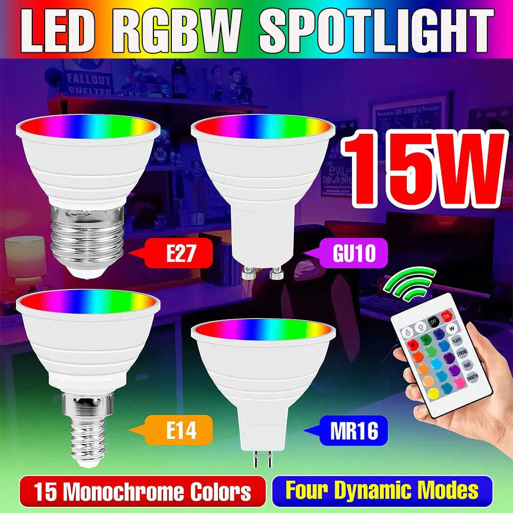 

15W RGB LED Light Bulb E27 Ceiling Lamp E14 Spotlight GU10 LED Chandelier With Smart IR Remote Control For Home Party Decoration